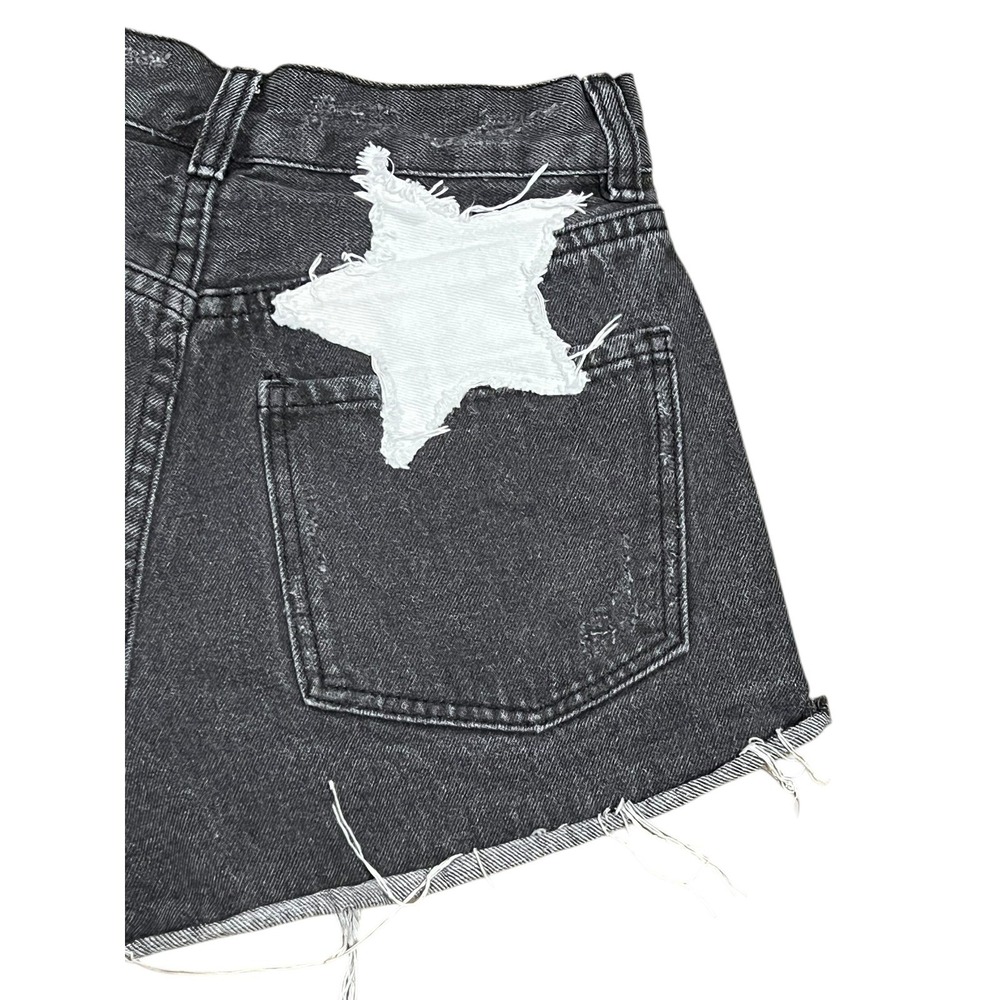 Buddy Love Star Patch Denim Shorts Womens 26 Black Distressed Cutoff Summer Y2K - Picture 7 of 9